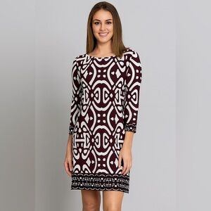 LAUNDRY By Design‎ Print 3/4 Sleeve Tunic Dress Purple White Women’s 10